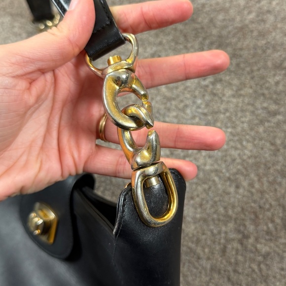 Vintage 80s Celine Black Smooth Leather Hobo Shoulder Bag Gold-Toned Hardware - Picture 4 of 15